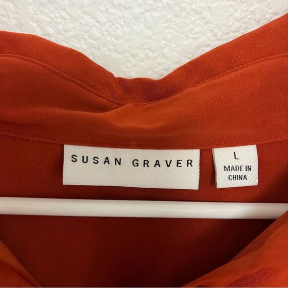 Susan Graver Women's Burnt Orange Button Down Collared Long Sleeve Shirt - Picture 2 of 5